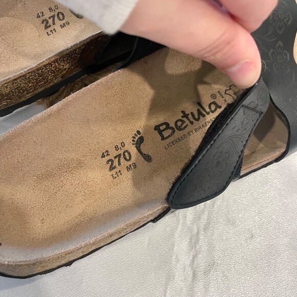 Betula Birkenstock Floral Etched Detail Black Slide Velcro Sandals Size 42 - Picture 8 of 10